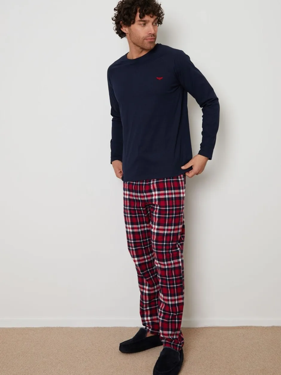 Pyjama's|Loungewear*Threadbare Donkerblauw - - Pyjamaset van gemengde stoffen met lange mouwen