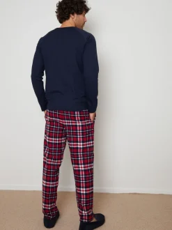 Pyjama's|Loungewear*Threadbare Donkerblauw - - Pyjamaset van gemengde stoffen met lange mouwen