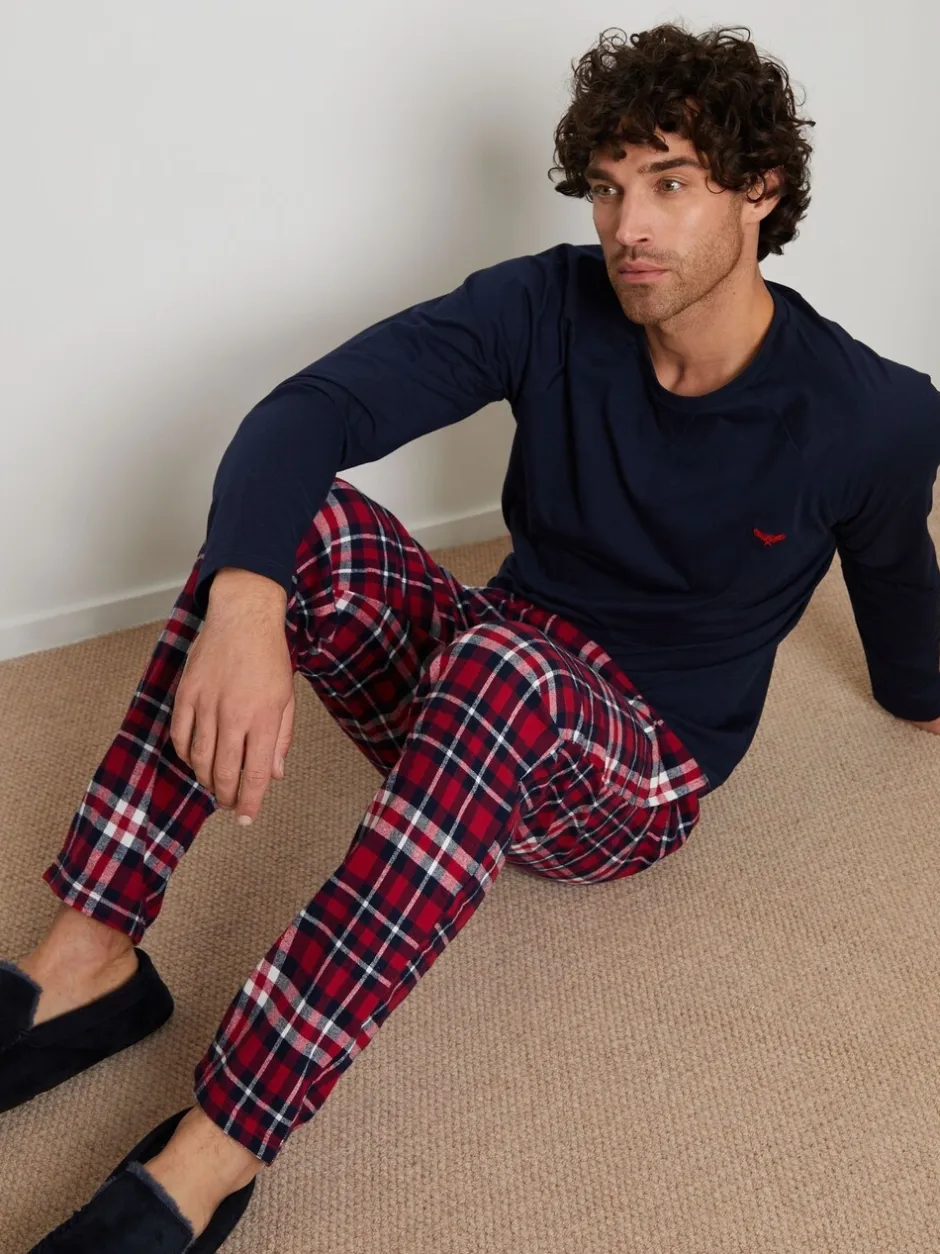 Pyjama's|Loungewear*Threadbare Donkerblauw - - Pyjamaset van gemengde stoffen met lange mouwen