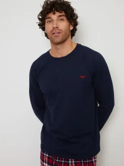 Pyjama's|Loungewear*Threadbare Donkerblauw - - Pyjamaset van gemengde stoffen met lange mouwen