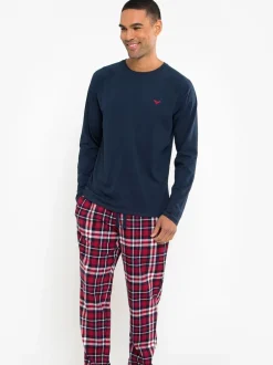 Pyjama's|Loungewear*Threadbare Donkerblauw - - Pyjamaset van gemengde stoffen met lange mouwen