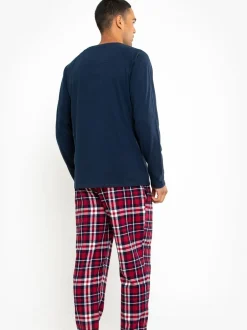 Pyjama's|Loungewear*Threadbare Donkerblauw - - Pyjamaset van gemengde stoffen met lange mouwen