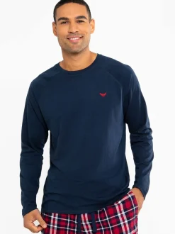 Pyjama's|Loungewear*Threadbare Donkerblauw - - Pyjamaset van gemengde stoffen met lange mouwen