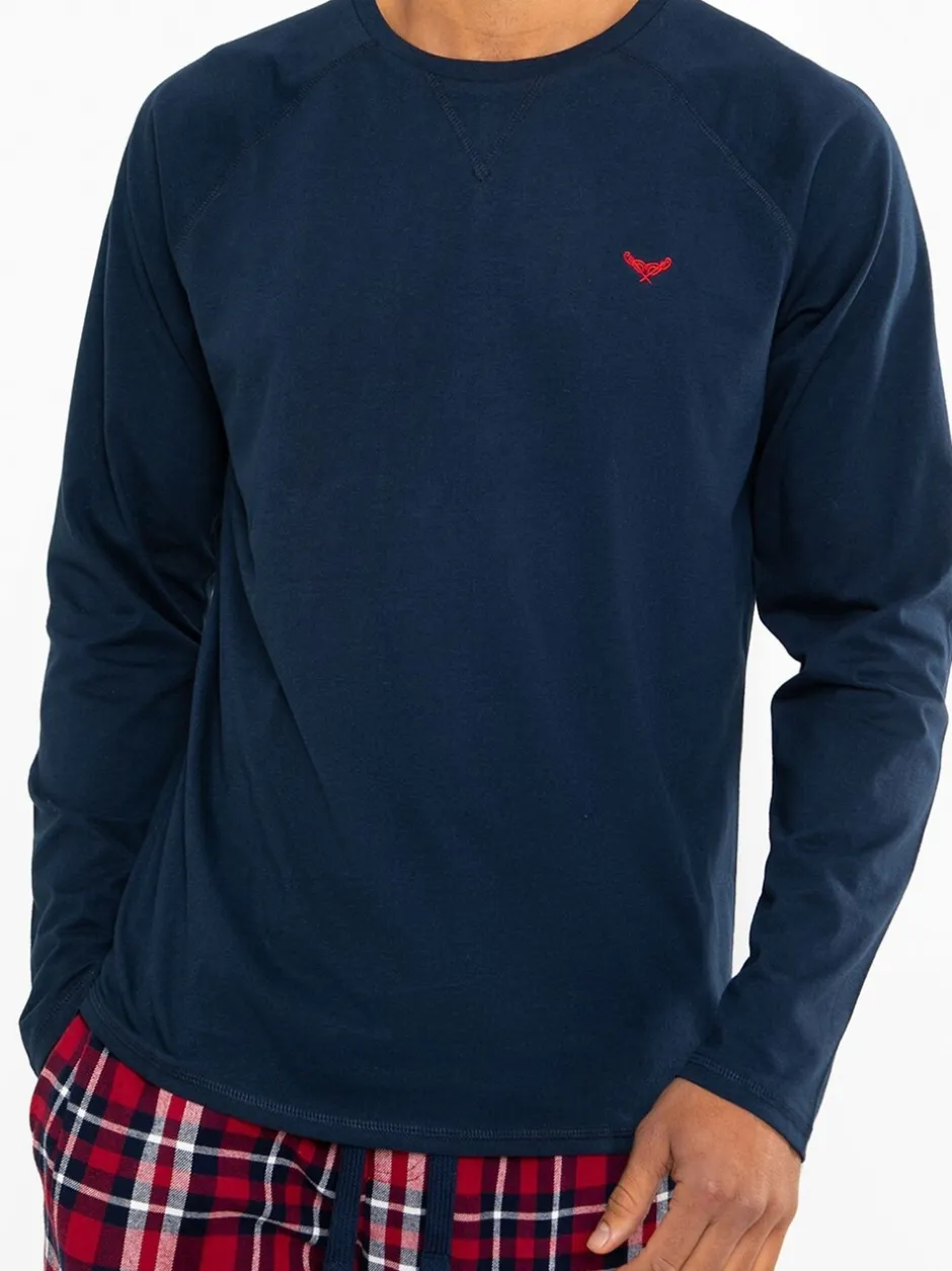 Pyjama's|Loungewear*Threadbare Donkerblauw - - Pyjamaset van gemengde stoffen met lange mouwen