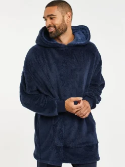 Loungewear|Pyjama's*Threadbare - Borg oversized loungehoodie Donkerblauw