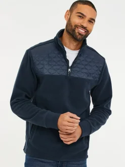 Jassen En Jacks|Sweaters En Hoody´S|Threadbare - doorgestikt fleece sweatshirt met kwartrits Donkerblauw