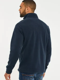 Jassen En Jacks|Sweaters En Hoody´S|Threadbare - doorgestikt fleece sweatshirt met kwartrits Donkerblauw