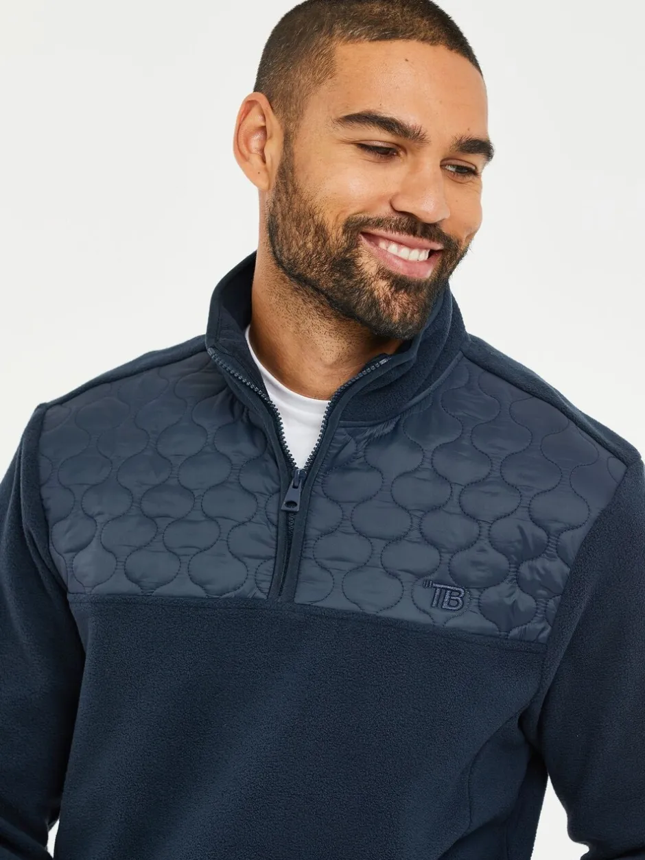 Jassen En Jacks|Sweaters En Hoody´S|Threadbare - doorgestikt fleece sweatshirt met kwartrits Donkerblauw