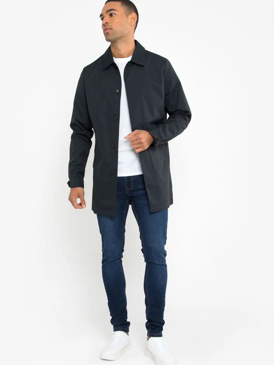 Jassen En Jacks*Threadbare - Showerproof Longline Trench Coat Donkerblauw