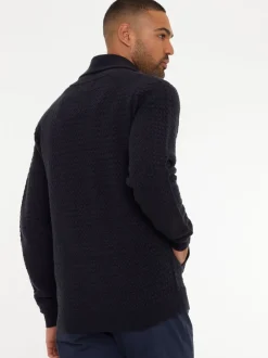 Gebreide Kleding|Threadbare - sjaalkraag gebreid vest Donkerblauw