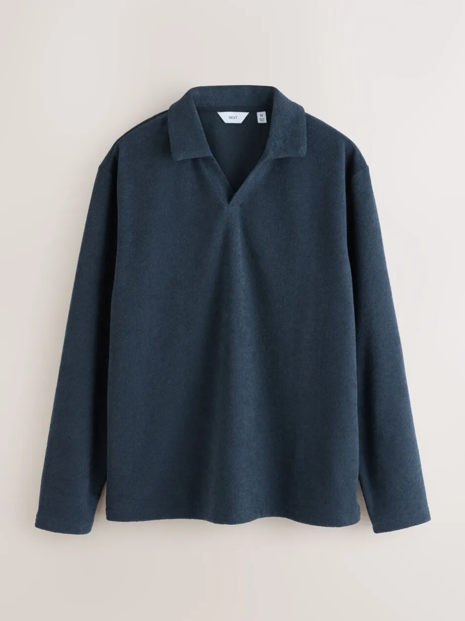 Pyjama's|Next Donkerblauw - Towelling Long Sleeve Trophy Neck Pyjamas Set