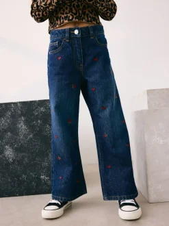 Jeans|Next Donkerblauw - Wijde jeans met Bloemenprint en versieringen (3-16jr)