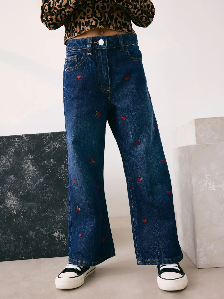 Jeans|Next Donkerblauw - Wijde jeans met Bloemenprint en versieringen (3-16jr)