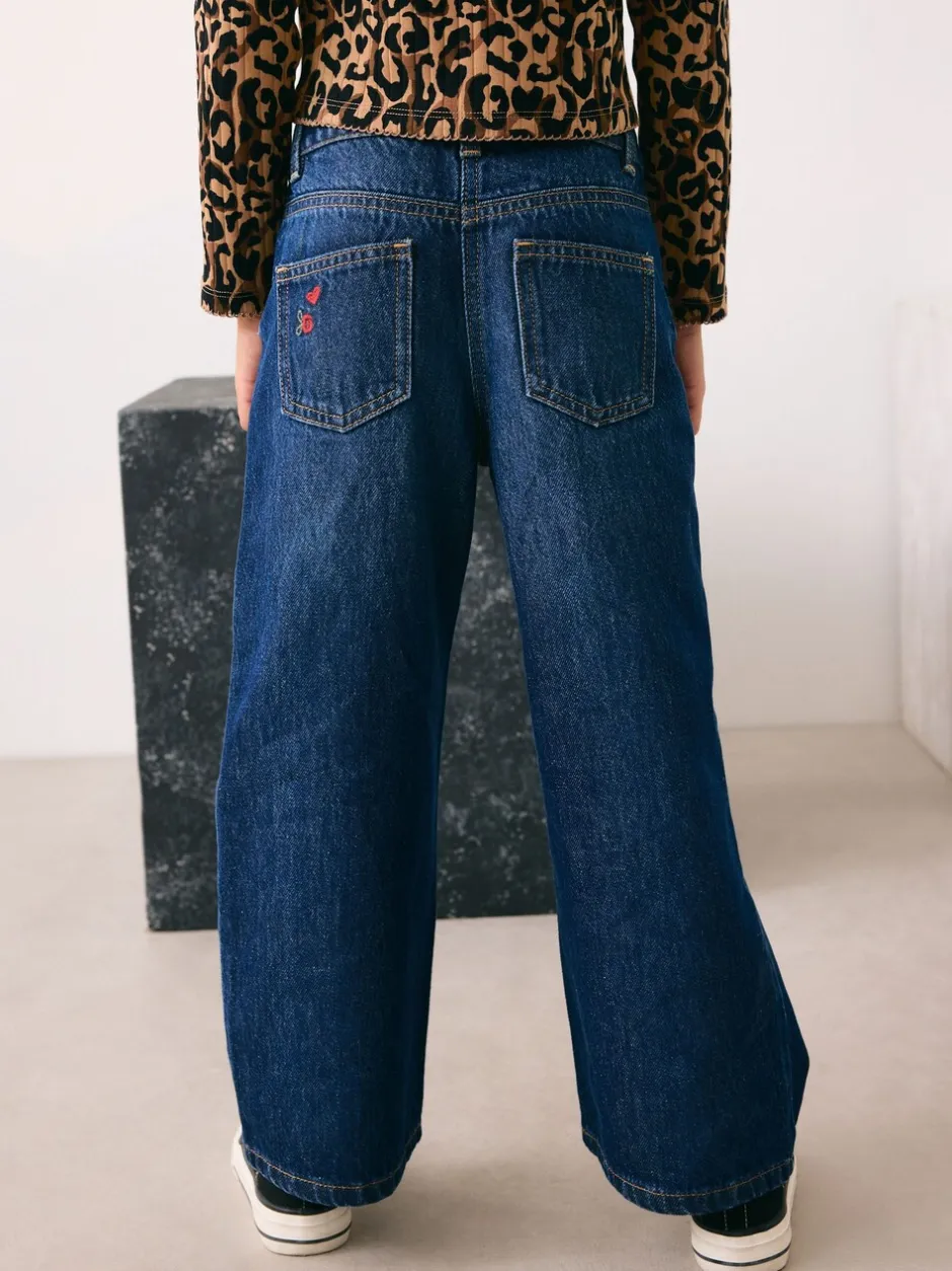 Jeans|Next Donkerblauw - Wijde jeans met Bloemenprint en versieringen (3-16jr)