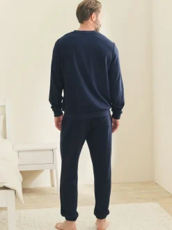 Pyjama's|Next - Zachte pyjama met top met wafeldessin en lange mouwen Donkerblauw