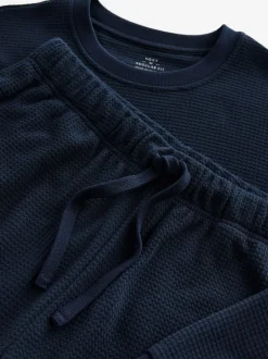 Pyjama's|Next - Zachte pyjama met top met wafeldessin en lange mouwen Donkerblauw