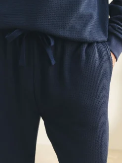 Pyjama's|Next - Zachte pyjama met top met wafeldessin en lange mouwen Donkerblauw
