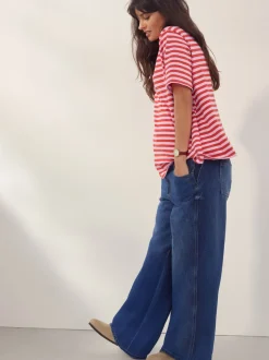 Jeans|Moederschap*Next - Zwangerschapsjeans met wijde pijpen van 100% katoen Donkerblauw