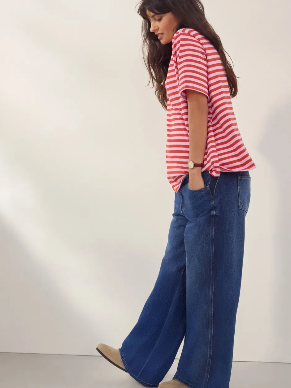 Jeans|Moederschap*Next - Zwangerschapsjeans met wijde pijpen van 100% katoen Donkerblauw