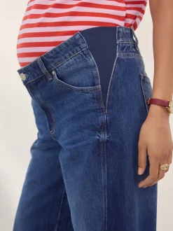 Jeans|Moederschap*Next - Zwangerschapsjeans met wijde pijpen van 100% katoen Donkerblauw