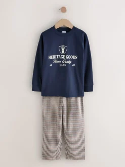 Pyjama's|Nachtkleding En Pyjama's|Next Donkerblauw/bordeauxrood - Set van 2 geweven geruite pyjama's met lange mouwen (3-16jr)