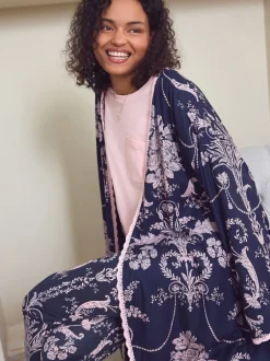 Badjassen*Laura Ashley Donkerblauw/roze - Josette badjas