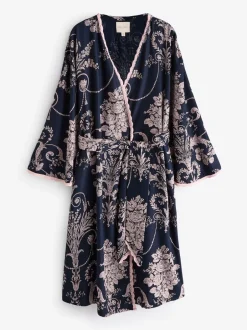 Badjassen*Laura Ashley Donkerblauw/roze - Josette badjas