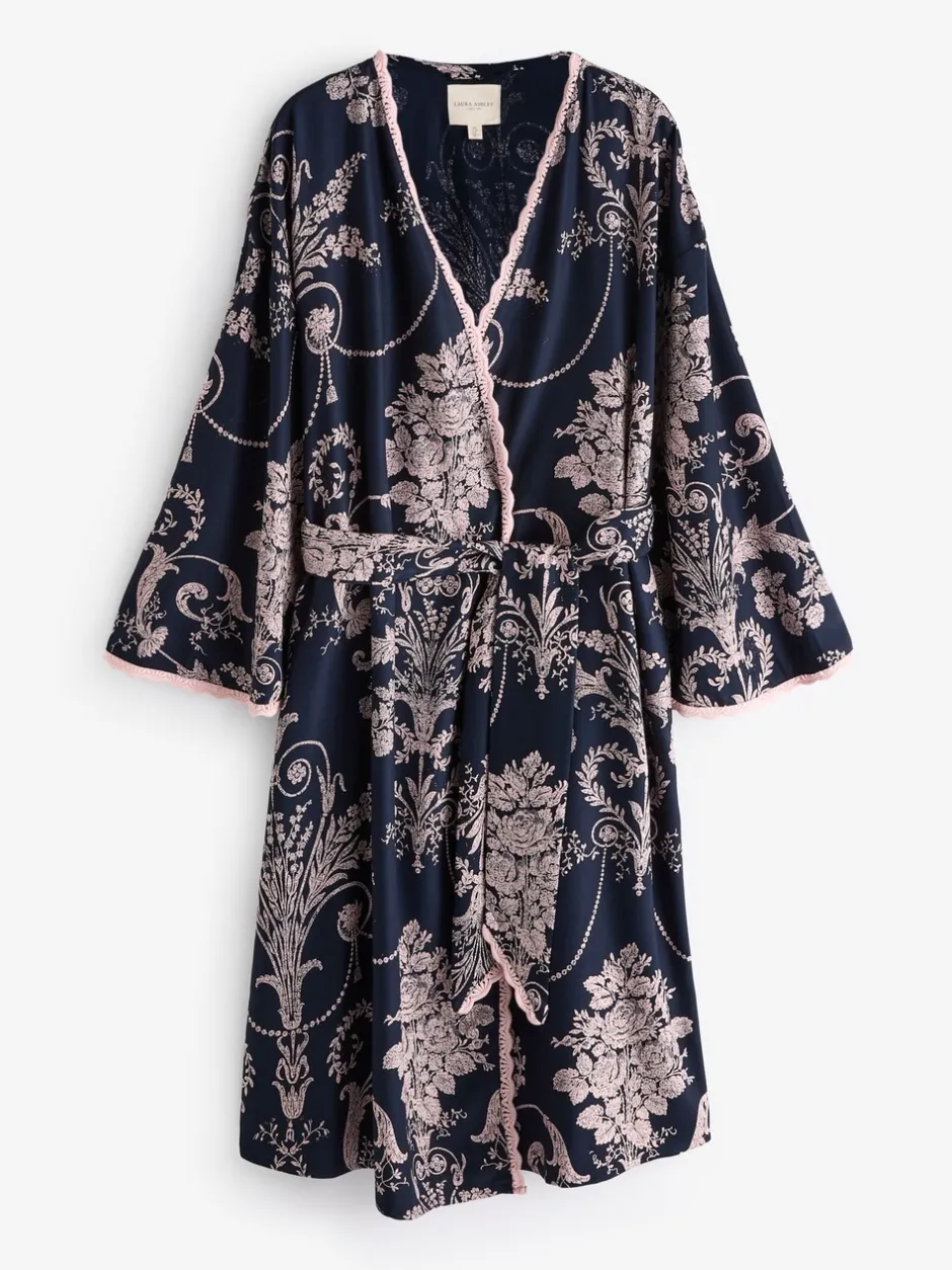 Badjassen*Laura Ashley Donkerblauw/roze - Josette badjas