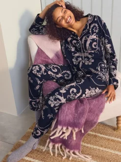 Pyjama's|Loungewear|Laura Ashley Donkerblauw/roze - Josette pyjama met knopen