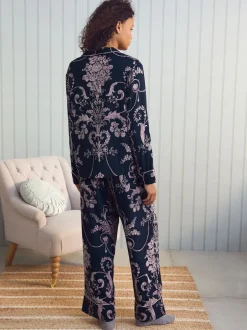 Pyjama's|Loungewear|Laura Ashley Donkerblauw/roze - Josette pyjama met knopen