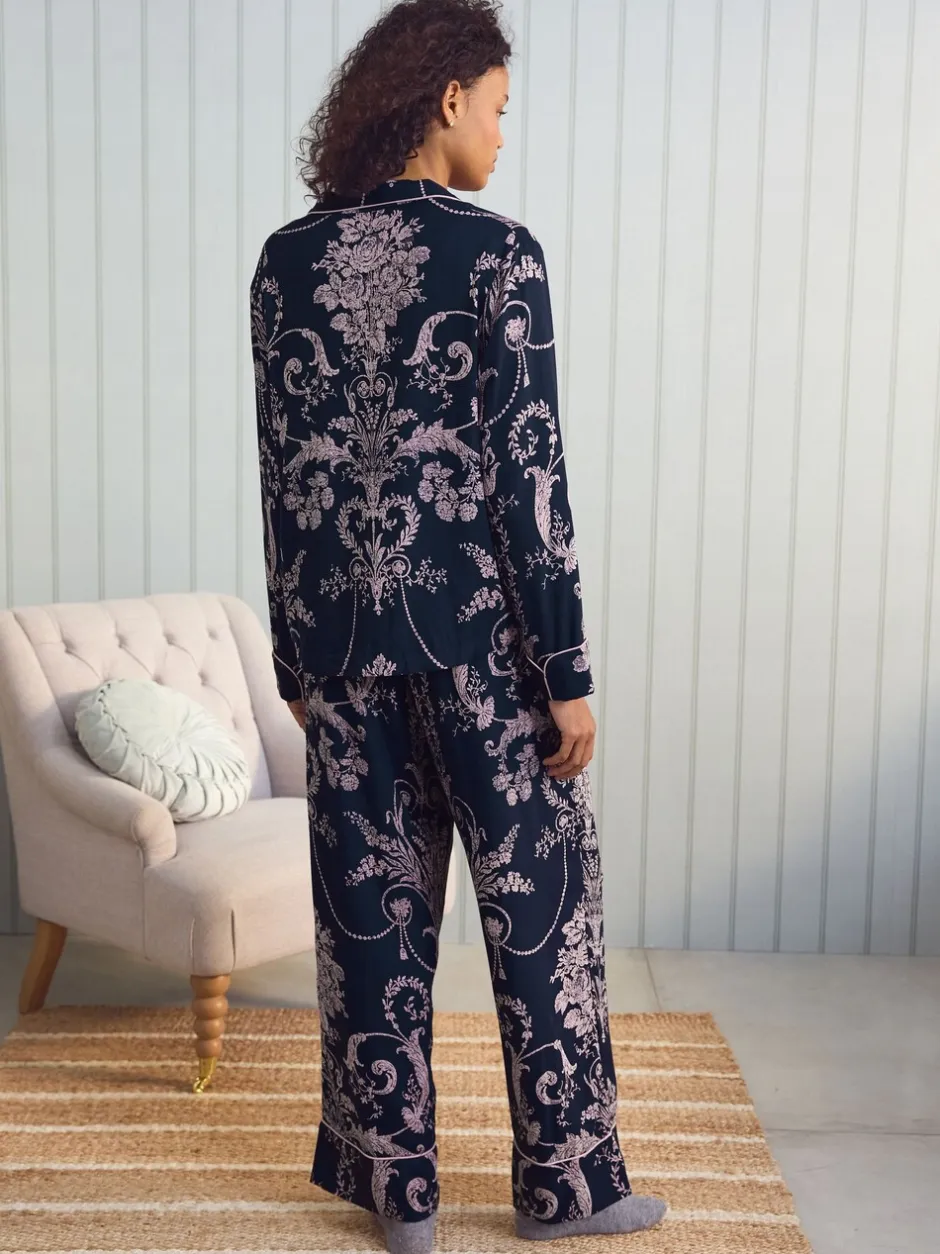 Pyjama's|Loungewear|Laura Ashley Donkerblauw/roze - Josette pyjama met knopen