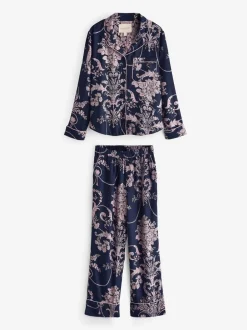 Pyjama's|Loungewear|Laura Ashley Donkerblauw/roze - Josette pyjama met knopen