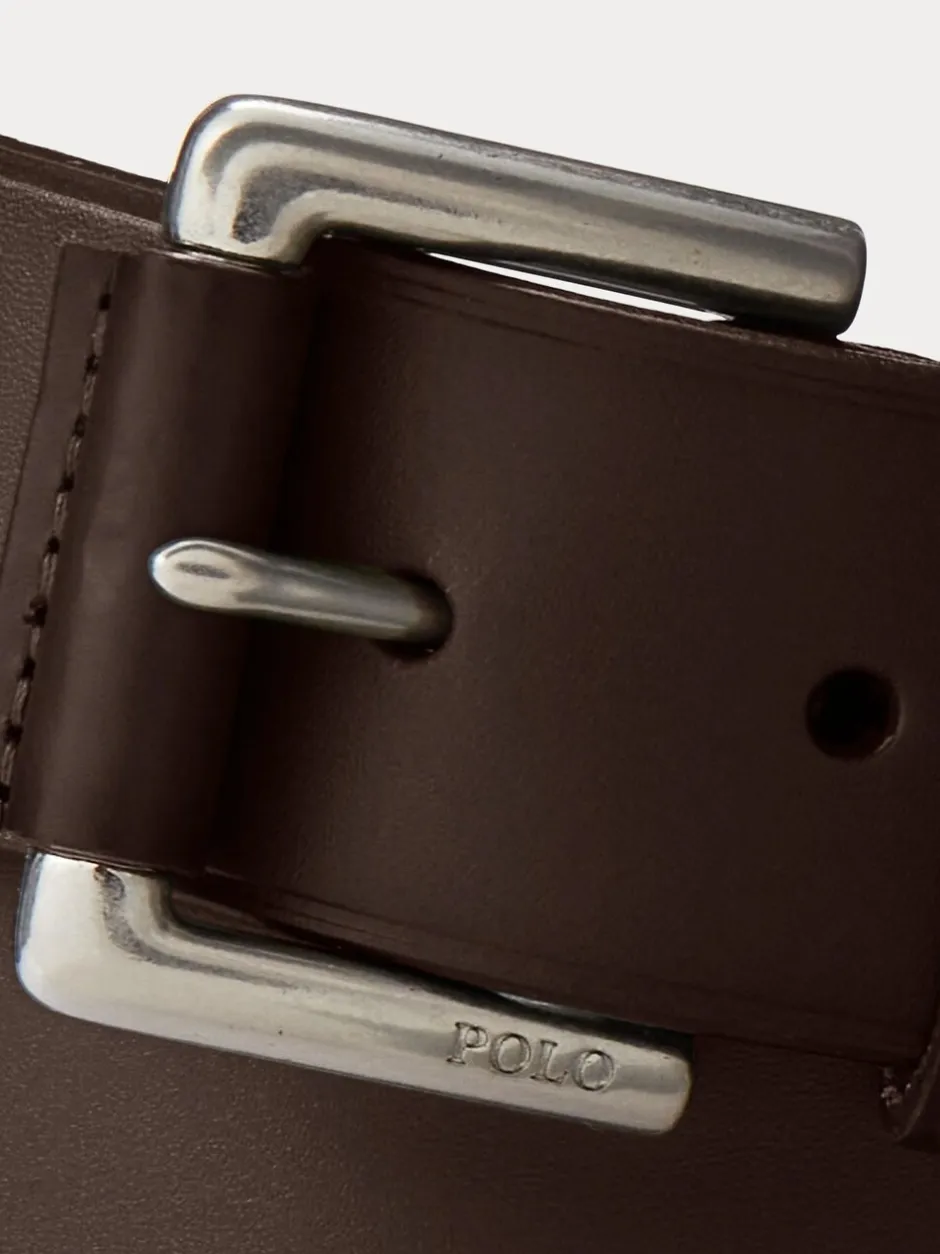 Riemen En Bretels*Polo Ralph Lauren - Ralph Lauren leren riem met het logo van de polospeler op paard Donkerbruin