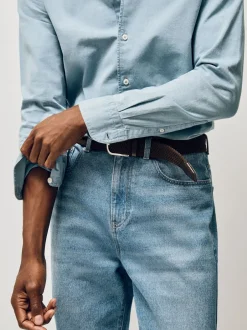 Riemen En Bretels|Reiss - Elmont Basket Weave Belt Donkerbruin