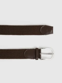 Riemen En Bretels|Reiss - Elmont Basket Weave Belt Donkerbruin
