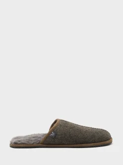 Pantoffels|Crew Clothing - Slip-On Suede Mule Slippers Donkergrijs
