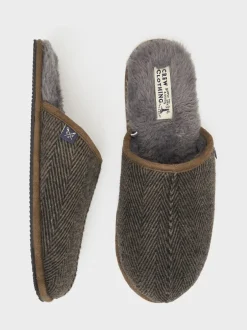 Pantoffels|Crew Clothing - Slip-On Suede Mule Slippers Donkergrijs