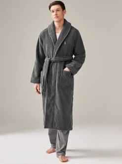 Kamerjassen En Badjassen|Polo Ralph Lauren - badjas met sjaalkraag Donkergrijs