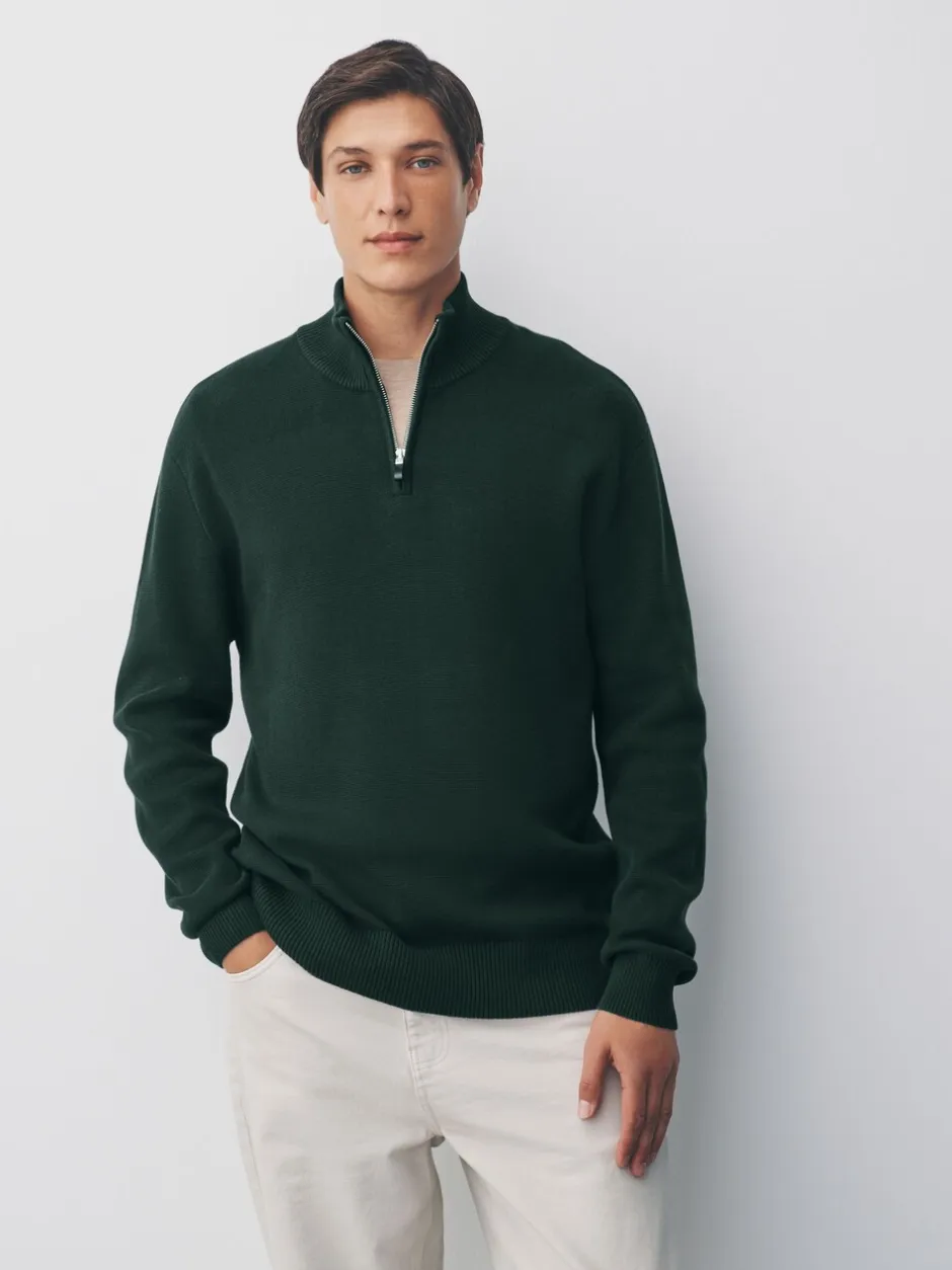 Gebreide Kleding*Next Donkergroen - Effen - Regular fit 100% katoenen premium trui met korte rits