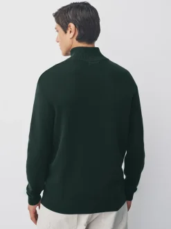 Gebreide Kleding*Next Donkergroen - Effen - Regular fit 100% katoenen premium trui met korte rits