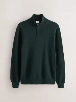 Gebreide Kleding*Next Donkergroen - Effen - Regular fit 100% katoenen premium trui met korte rits