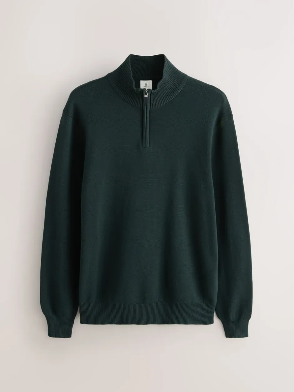Gebreide Kleding*Next Donkergroen - Effen - Regular fit 100% katoenen premium trui met korte rits