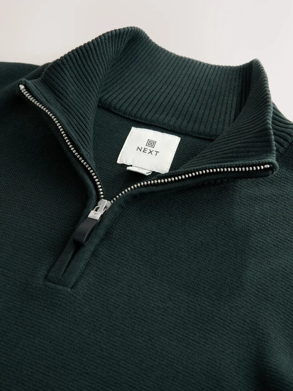 Gebreide Kleding*Next Donkergroen - Effen - Regular fit 100% katoenen premium trui met korte rits