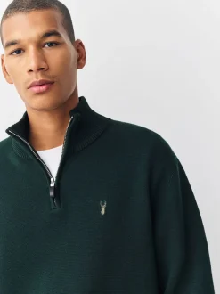 Gebreide Kleding*Next - Hertlogo - Regular fit 100% katoenen premium trui met korte rits Donkergroen