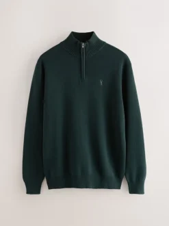 Gebreide Kleding*Next - Hertlogo - Regular fit 100% katoenen premium trui met korte rits Donkergroen