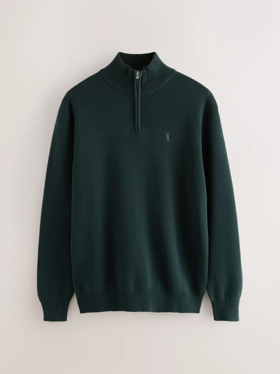 Gebreide Kleding*Next - Hertlogo - Regular fit 100% katoenen premium trui met korte rits Donkergroen