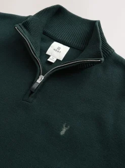 Gebreide Kleding*Next - Hertlogo - Regular fit 100% katoenen premium trui met korte rits Donkergroen