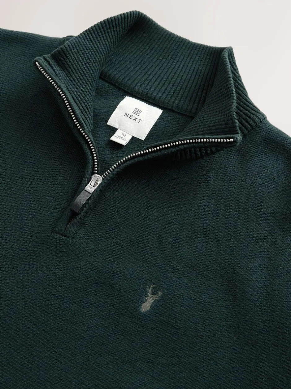 Gebreide Kleding*Next - Hertlogo - Regular fit 100% katoenen premium trui met korte rits Donkergroen