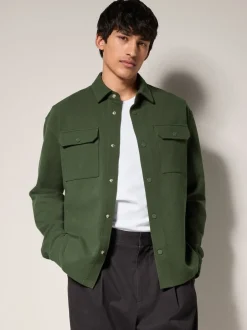 Formele Overhemden|Jassen En Jacks*Next Donkergroen - Jersey keperstof Overshirt met drukknopen
