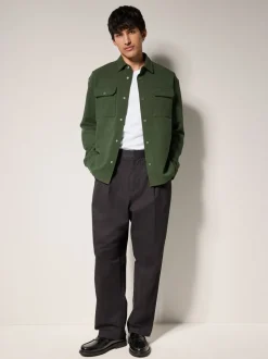 Formele Overhemden|Jassen En Jacks*Next Donkergroen - Jersey keperstof Overshirt met drukknopen
